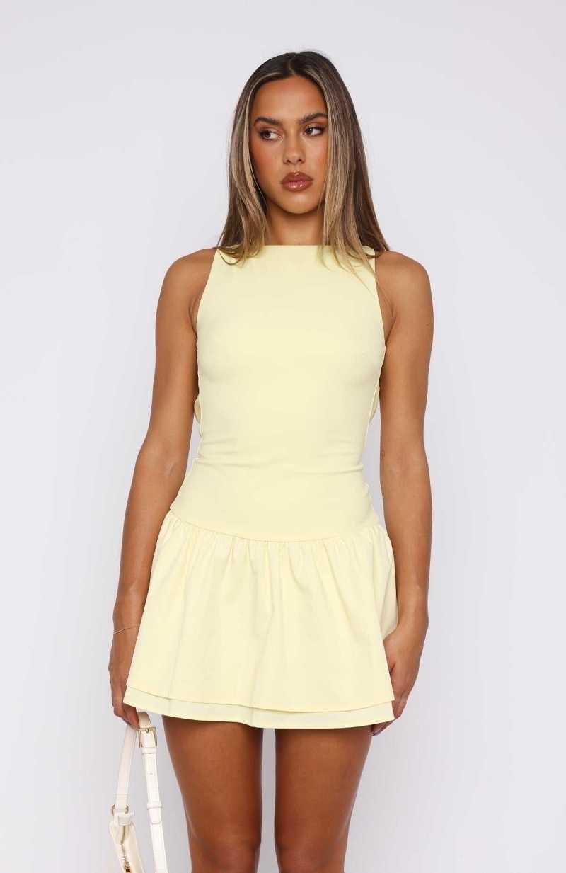 White Fox Good Girl Mini Dress Lemon | ZGBXCK-401