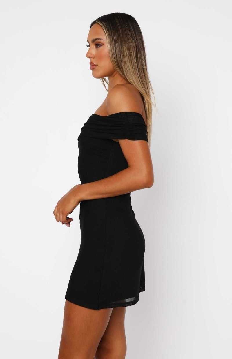 White Fox Got The Talent Off Shoulder Mini Dress Black | SRKDHY-897