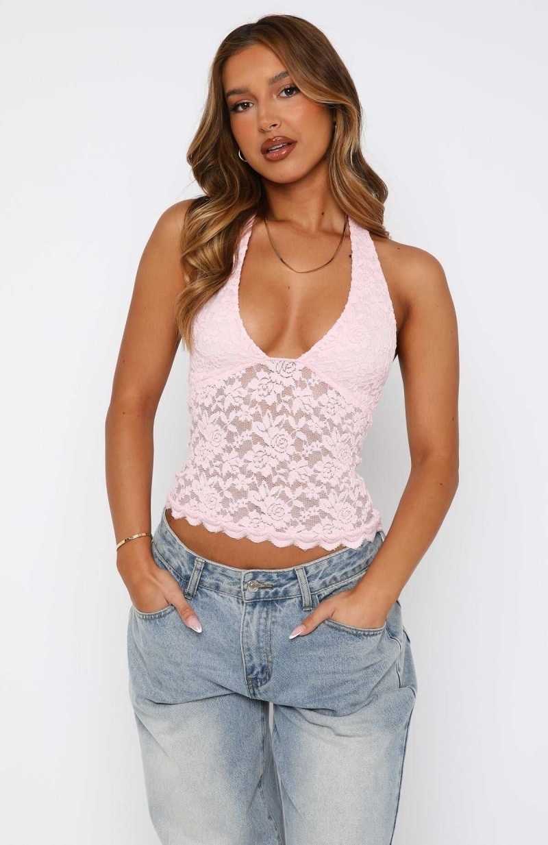 White Fox Had Enough Halter Top Baby Pink | KHDNOC-601