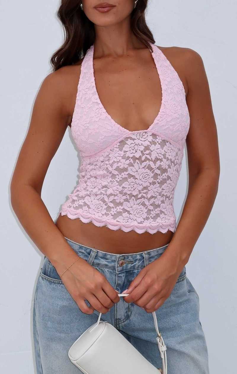 White Fox Had Enough Halter Top Baby Pink | KHDNOC-601