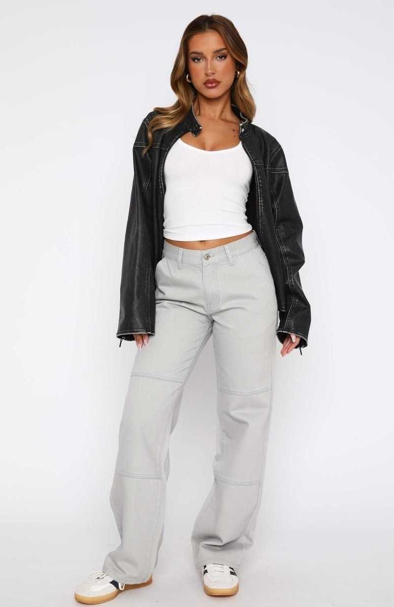 White Fox Hailey Low Rise Wide Leg Jeans Light Grey | HRLPAS-819