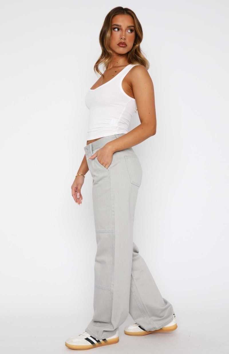 White Fox Hailey Low Rise Wide Leg Jeans Light Grey | HRLPAS-819