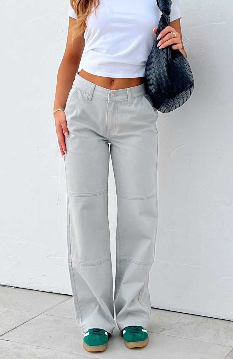 White Fox Hailey Low Rise Wide Leg Jeans Light Grey | HRLPAS-819