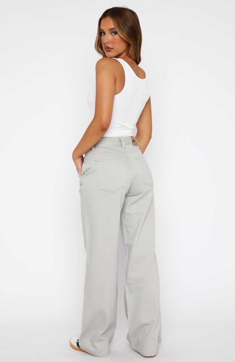 White Fox Hailey Low Rise Wide Leg Jeans Light Grey | HZSXIE-712