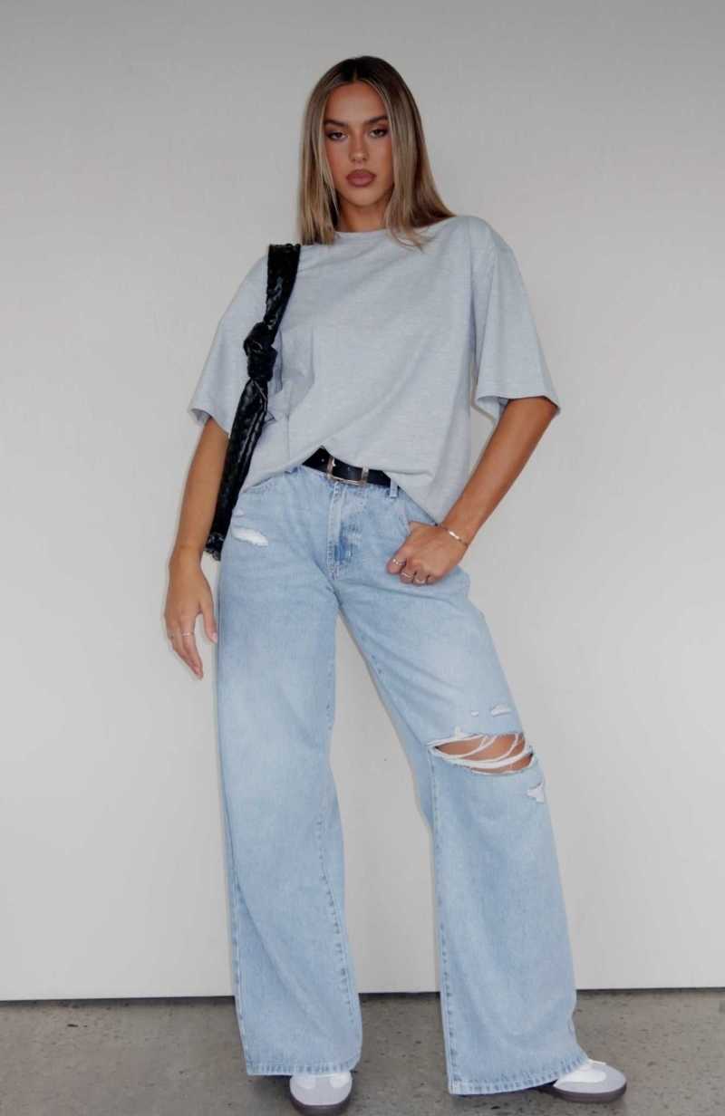 White Fox Harley Mid Rise Wide Leg Jeans Light Blue Wash | RMIXZU-427