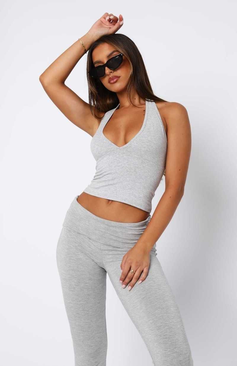 White Fox Have To Getaway Halter Top Grey Marle | YSNWGP-945