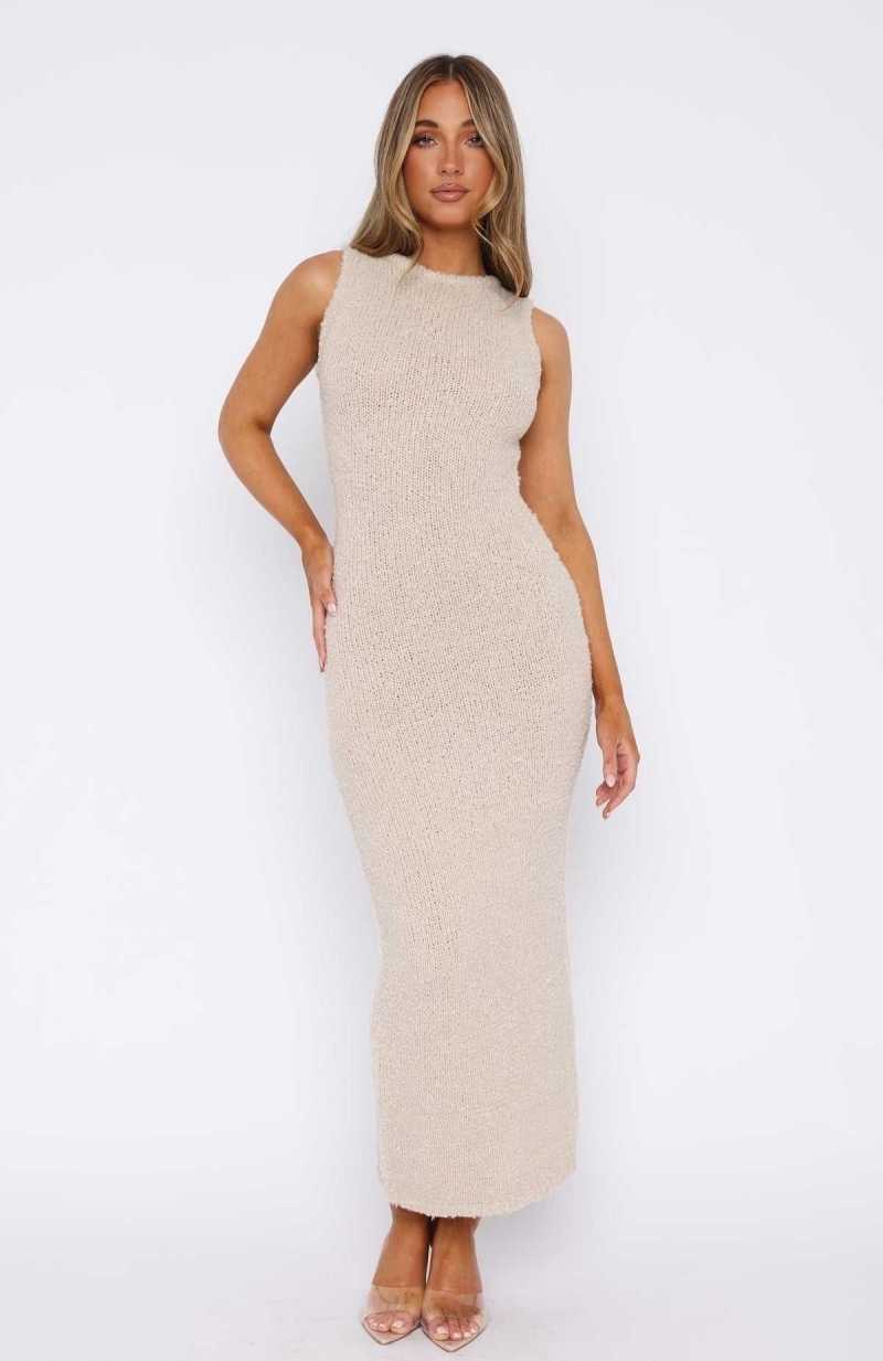 White Fox Have Your Attention Maxi Dress Stone | AHGFYQ-405