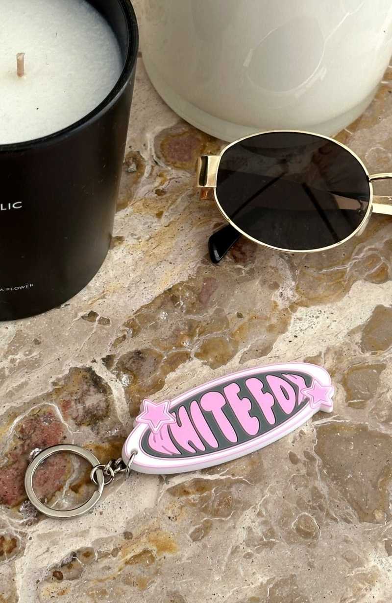 White Fox Hiding The Light Keychain Charcoal/Pink | NYTGCI-930