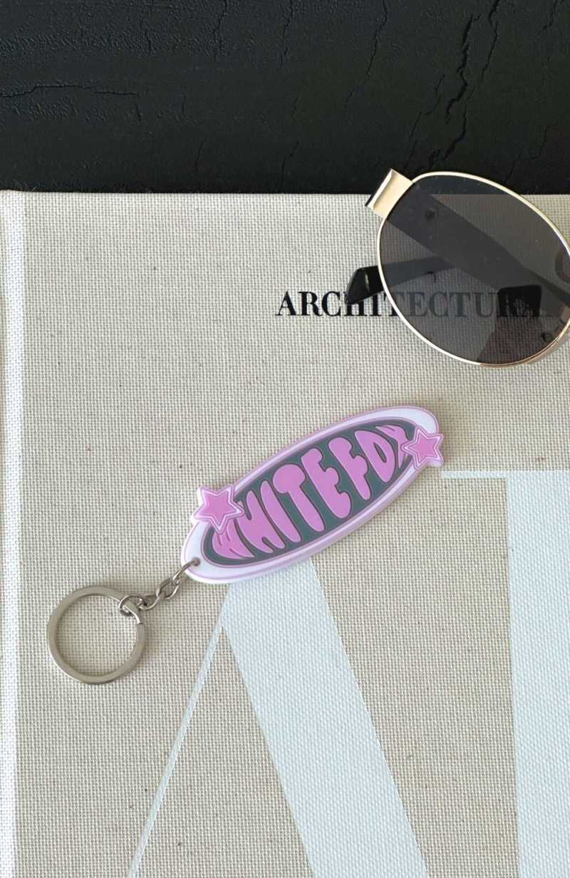 White Fox Hiding The Light Keychain Charcoal/Pink | NYTGCI-930