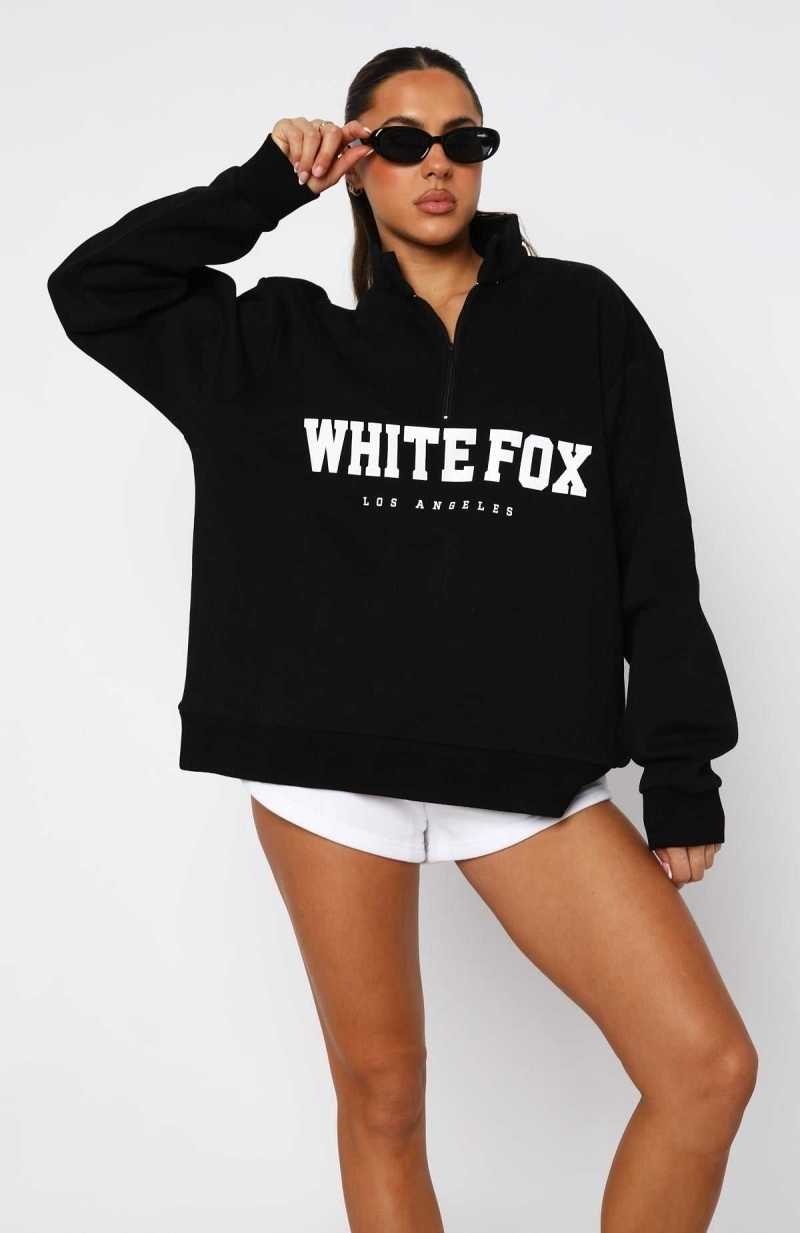 White Fox High Standard Zip Front Sweater Black | KPHMIW-507