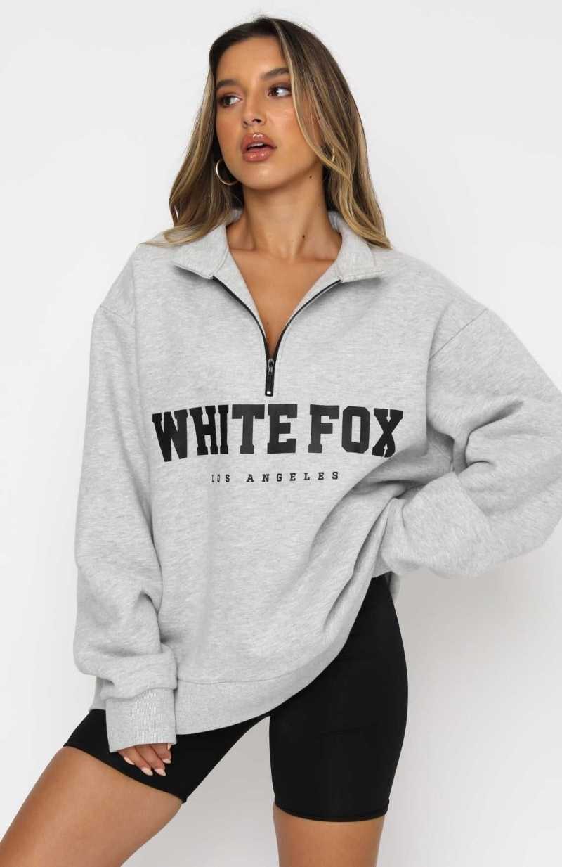 White Fox High Standard Zip Front Sweater Grey Marle | CTMHDP-809