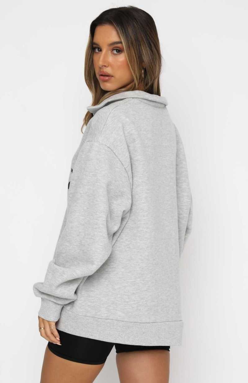 White Fox High Standard Zip Front Sweater Grey Marle | CTMHDP-809