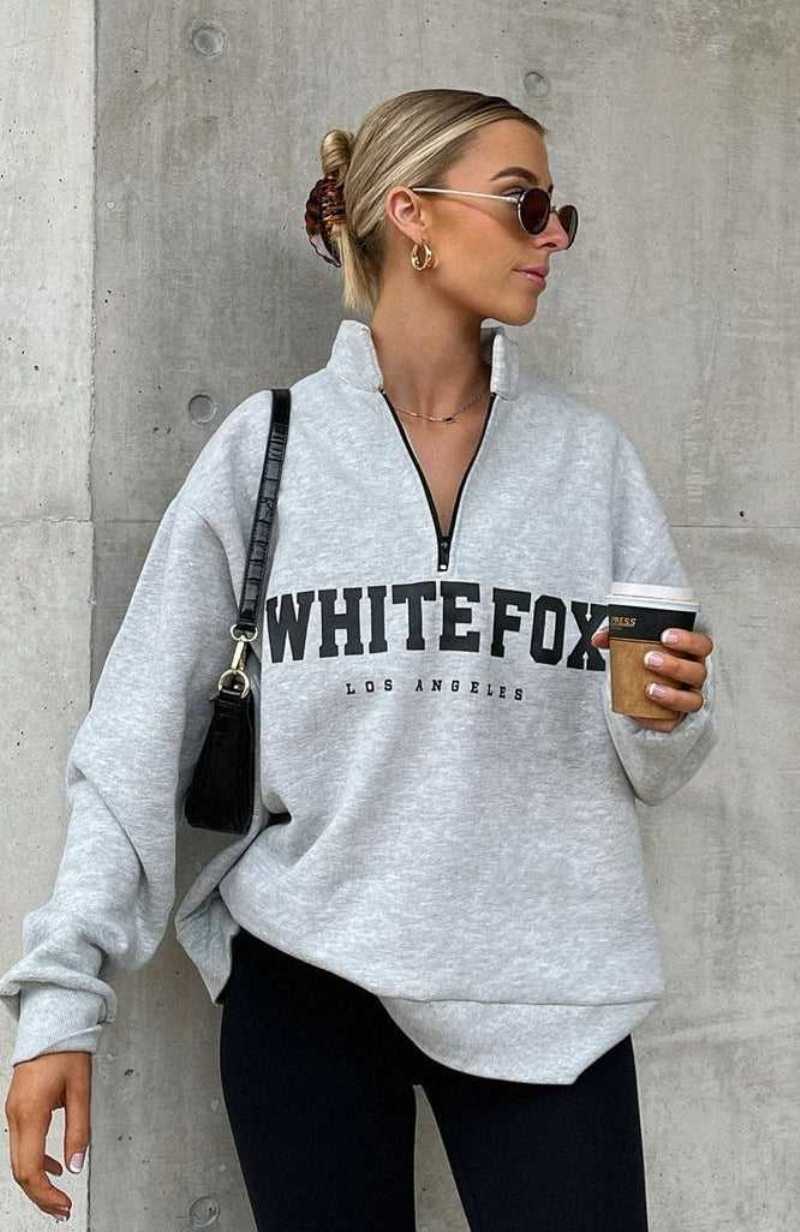 White Fox High Standard Zip Front Sweater Grey Marle | CTMHDP-809