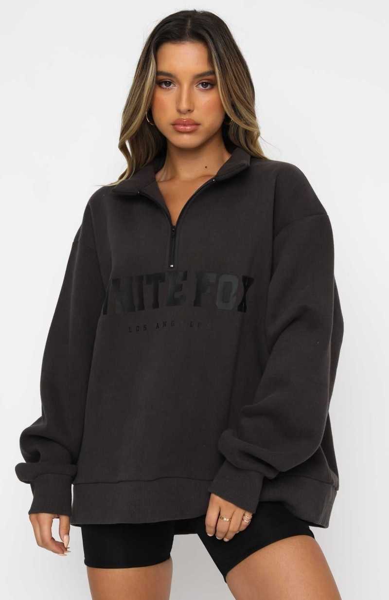 White Fox High Standard Zip Front Sweater Shadow | KGDYFA-659