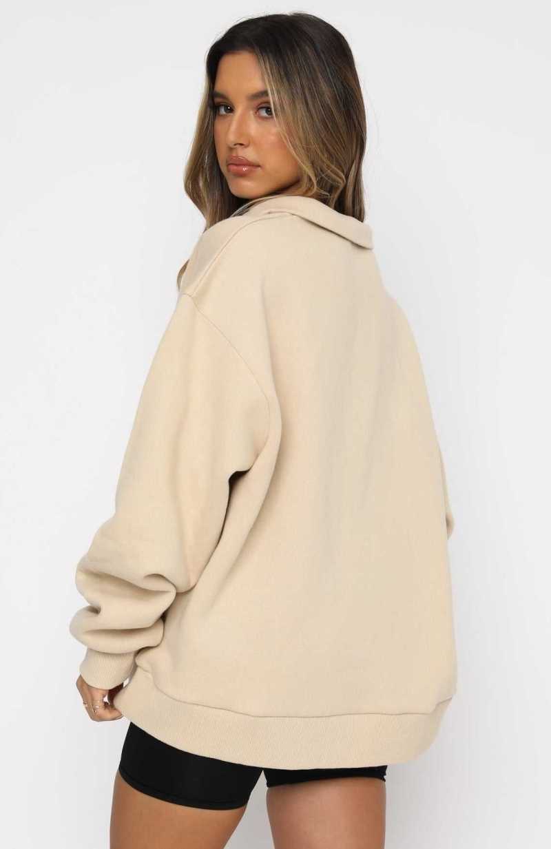 White Fox High Standard Zip Front Sweater Sand | GKSMNQ-605