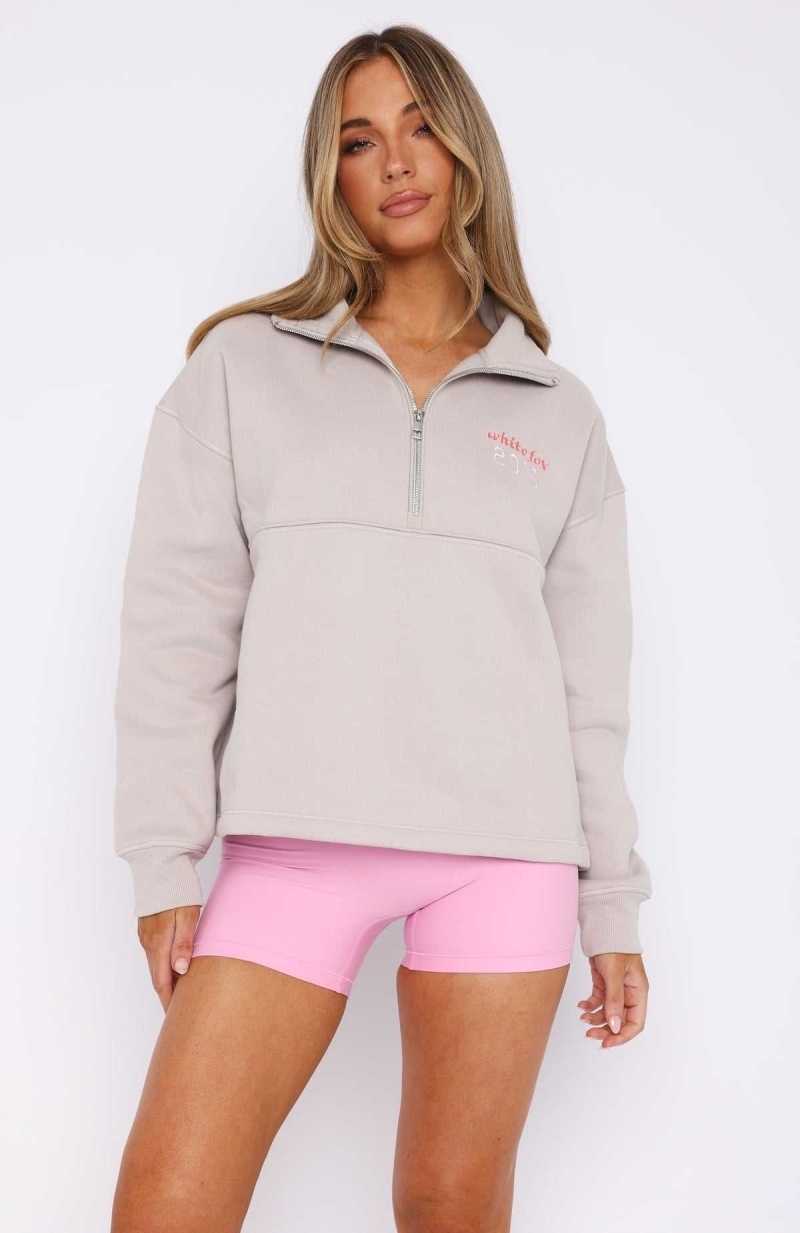 White Fox Hold Me Down Zip Front Sweater Moon | EPWVCJ-927