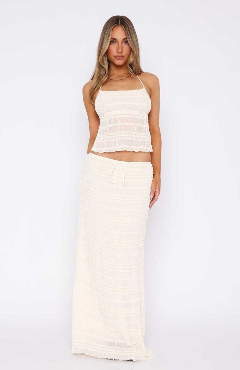 White Fox Hold Out Maxi Skirt Cream | FCXNIO-962