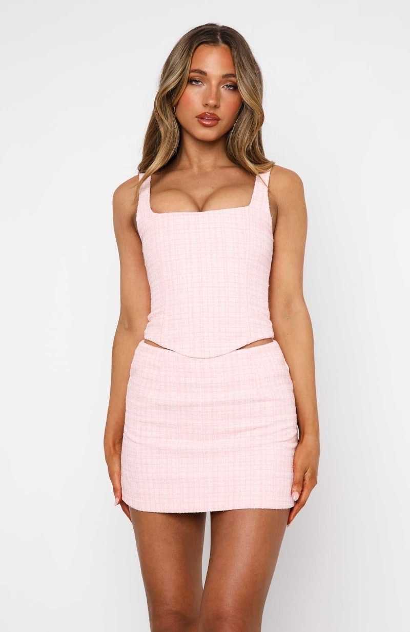 White Fox Holding Hands Tweed Bustier Baby Pink | BCSATI-728