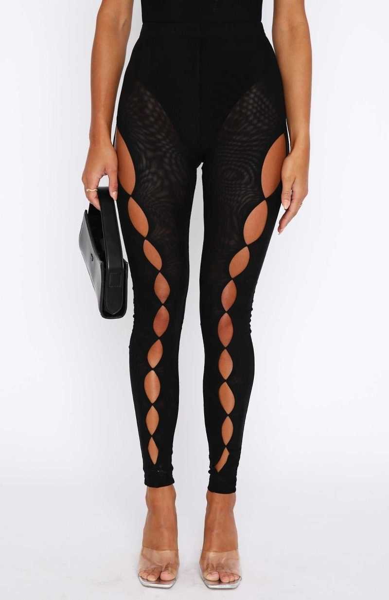 White Fox Hollywood Moment Mesh Leggings Black | YFDOAK-291