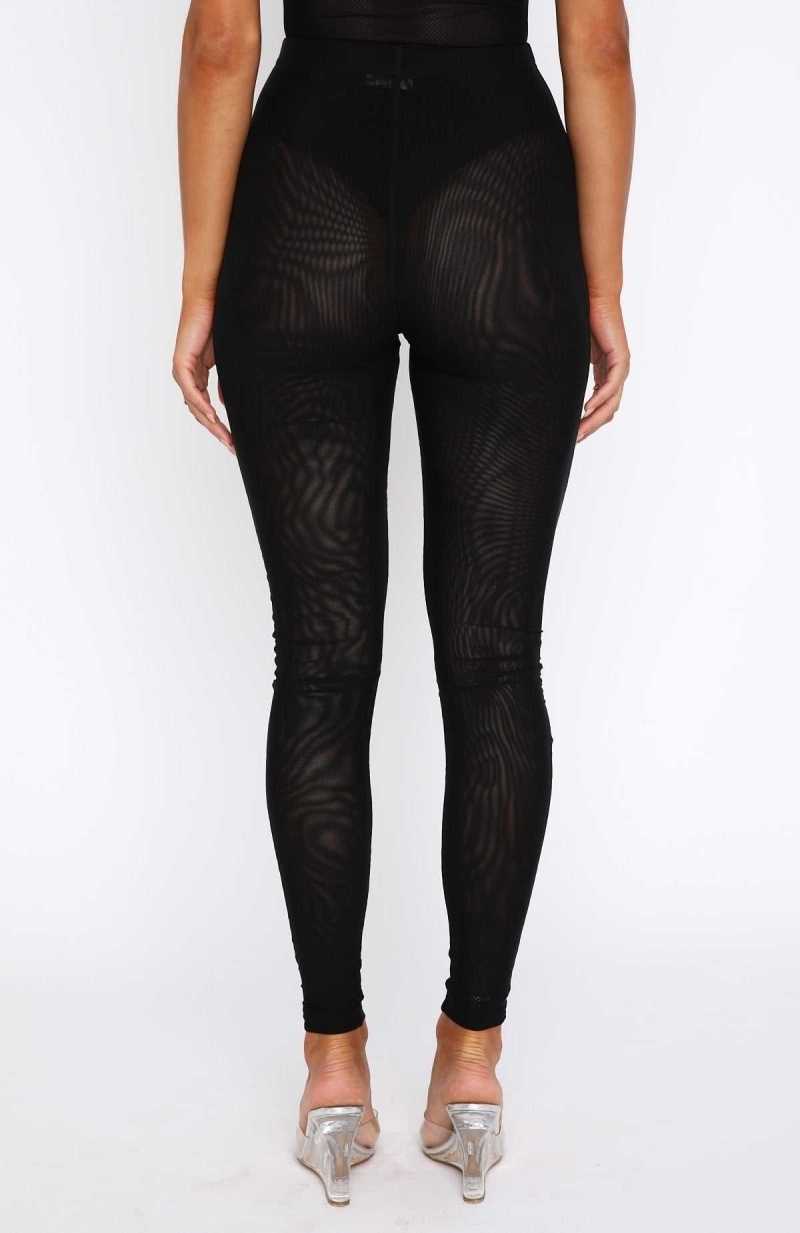 White Fox Hollywood Moment Mesh Leggings Black | YFDOAK-291