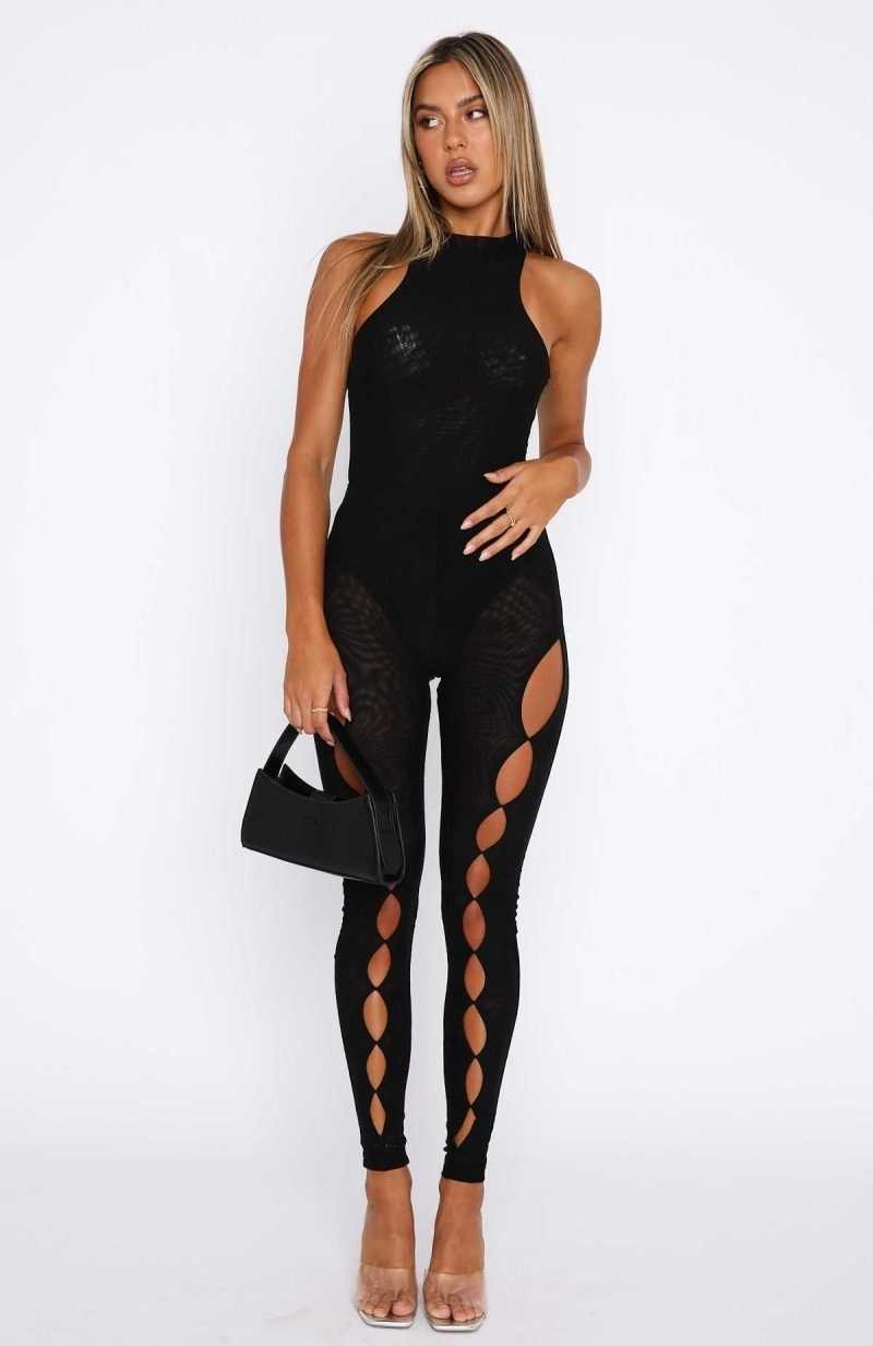 White Fox Hollywood Moment Mesh Leggings Black | YFDOAK-291