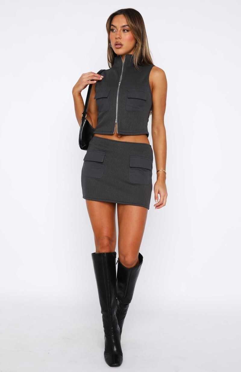 White Fox Hope You Do Mini Skirt Charcoal | GCKRSL-341