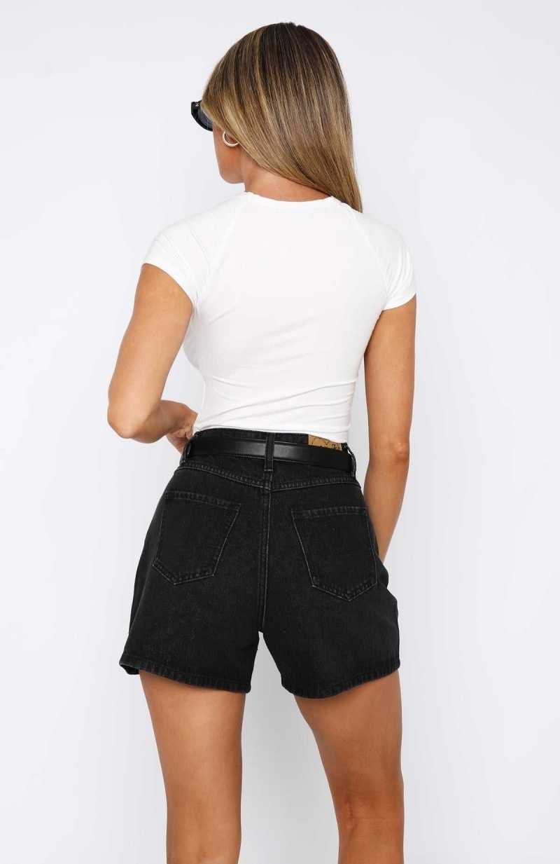 White Fox Hurt Feelings Denim Shorts Acid Black | DQPVOW-059