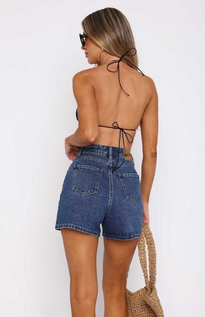 White Fox Hurt Feelings Denim Shorts Cobalt Blue Wash | IZVMHP-420