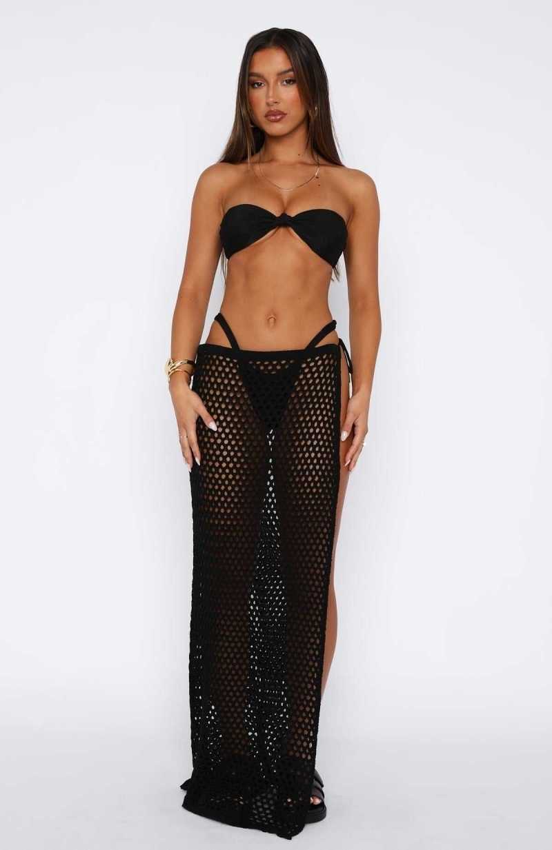 White Fox I Might Be Wrong Crochet Maxi Skirt Black | OKJSMB-538