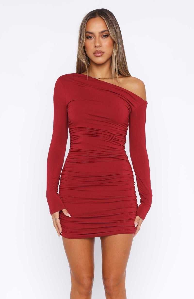 White Fox I Remember Everything Long Sleeve Mini Dress Wine | XTAOSI-721