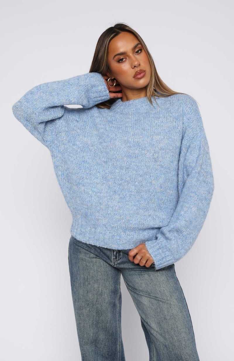 White Fox Ice Queen Knit Sweater Baby Blue | WMIZAG-519