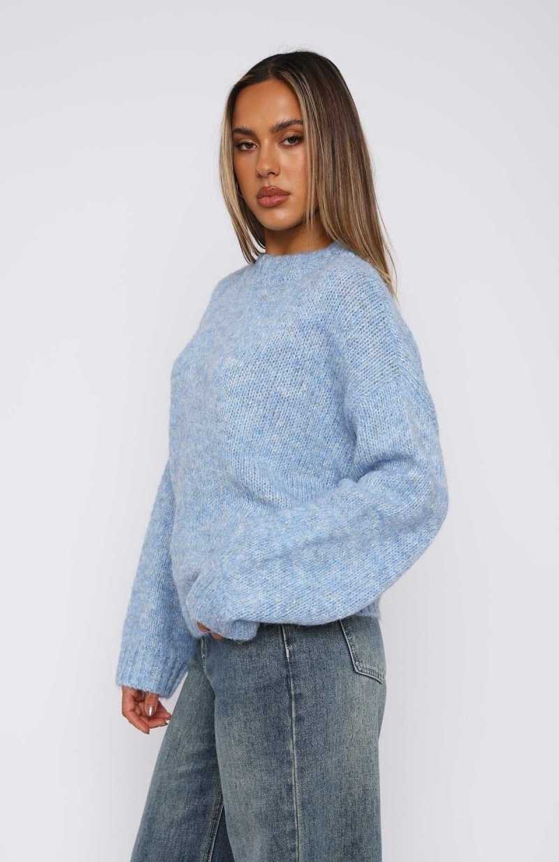 White Fox Ice Queen Knit Sweater Baby Blue | WMIZAG-519