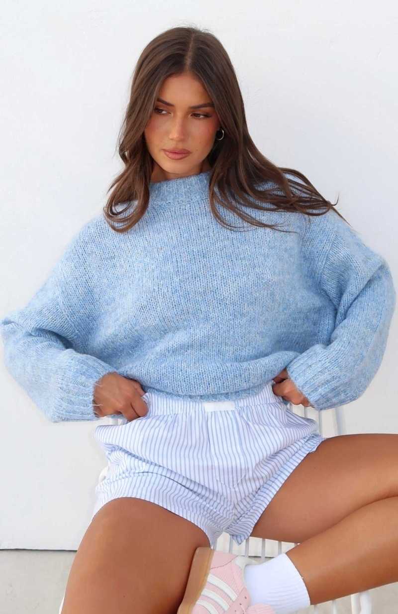 White Fox Ice Queen Knit Sweater Baby Blue | WMIZAG-519