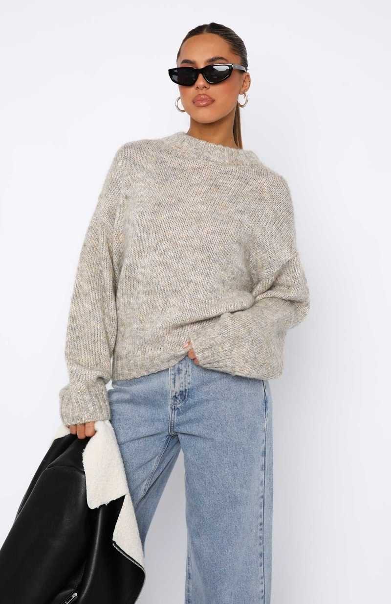 White Fox Ice Queen Knit Sweater Peppered Taupe | KAHBYV-923