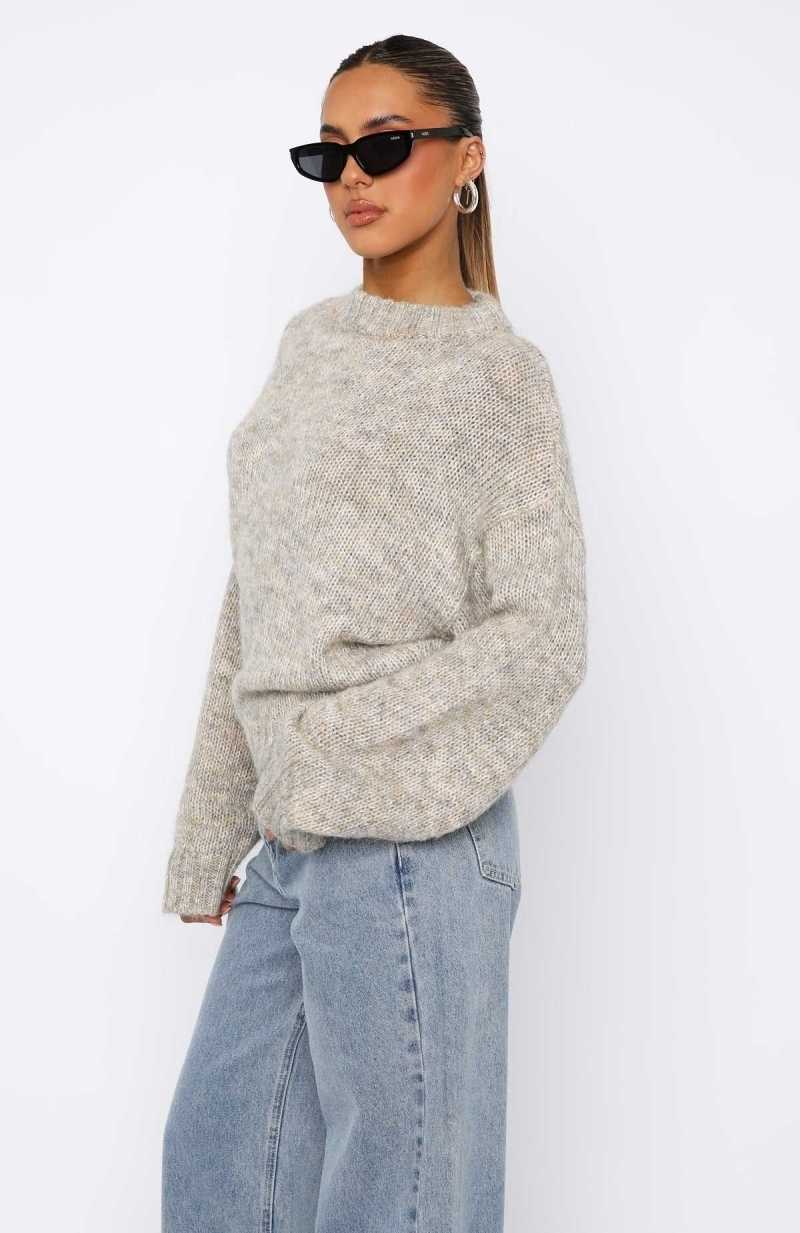 White Fox Ice Queen Knit Sweater Peppered Taupe | KAHBYV-923