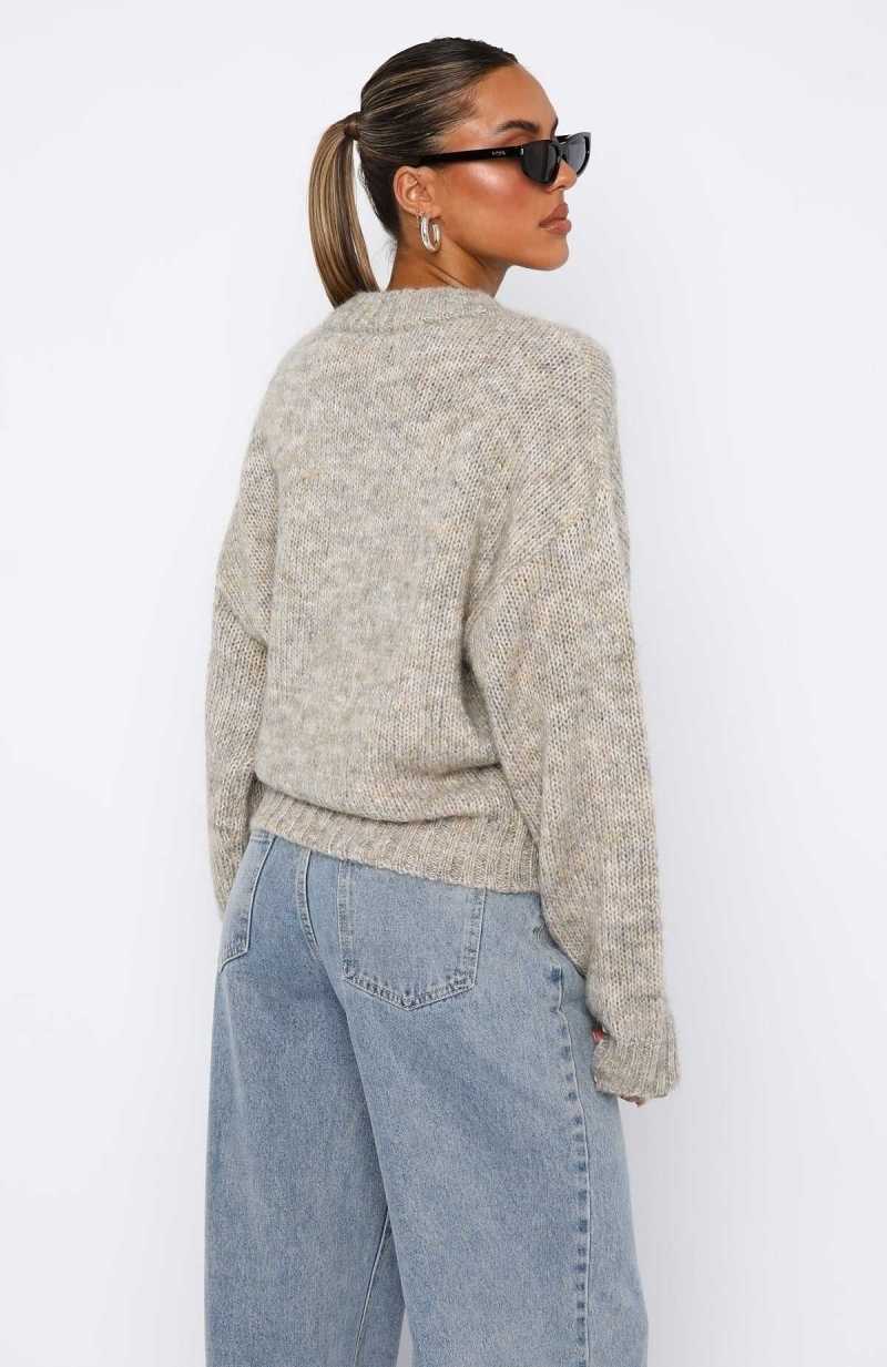 White Fox Ice Queen Knit Sweater Peppered Taupe | KAHBYV-923