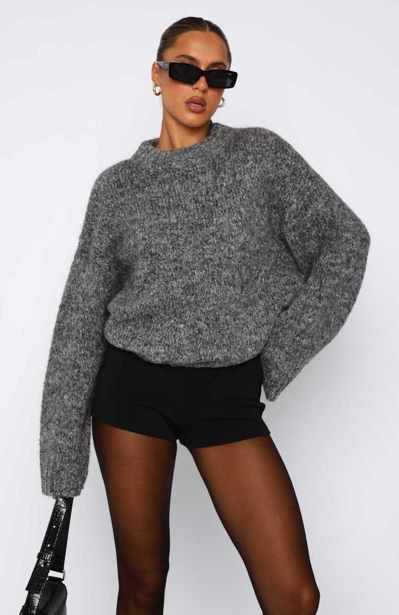 White Fox Ice Queen Knit Sweater Smokey Grey | VJBERS-490