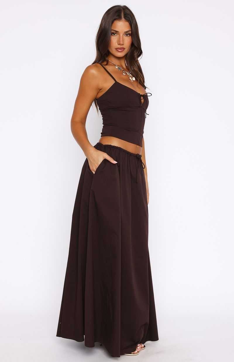 White Fox I'm Too Shy Maxi Skirt Chocolate | SAVTWX-647