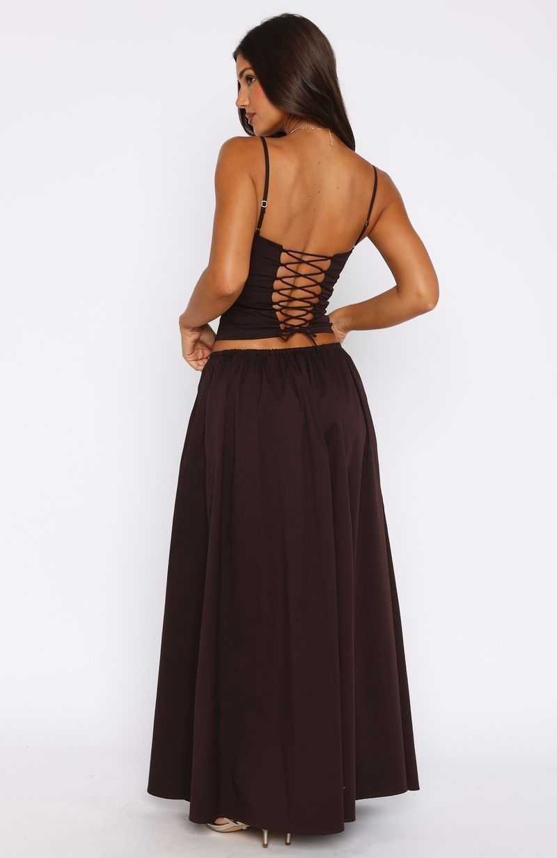 White Fox I'm Too Shy Maxi Skirt Chocolate | SAVTWX-647