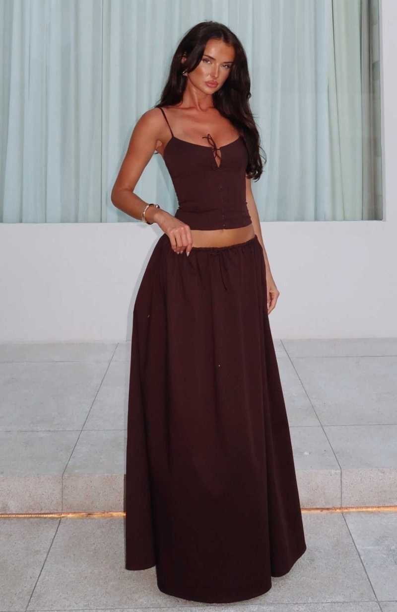 White Fox I'm Too Shy Maxi Skirt Chocolate | SAVTWX-647