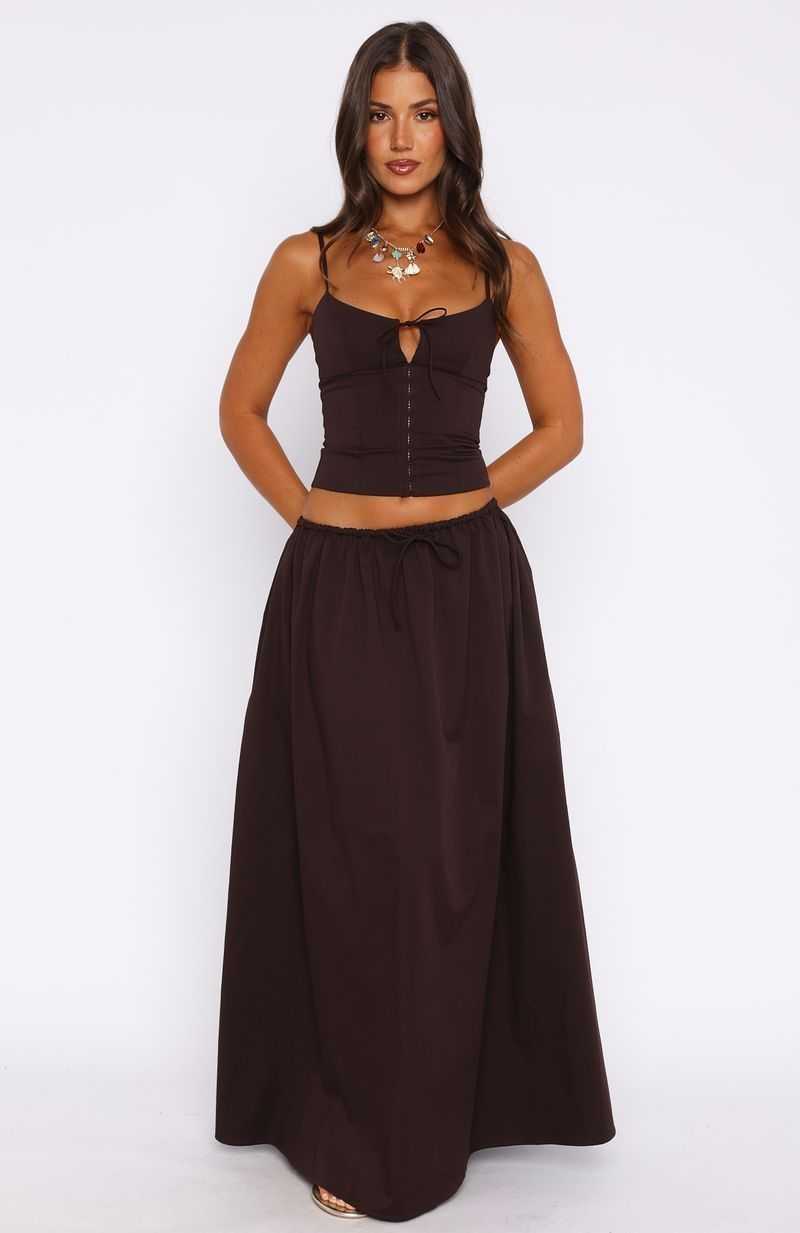 White Fox I'm Too Shy Maxi Skirt Chocolate | DZWFVE-134