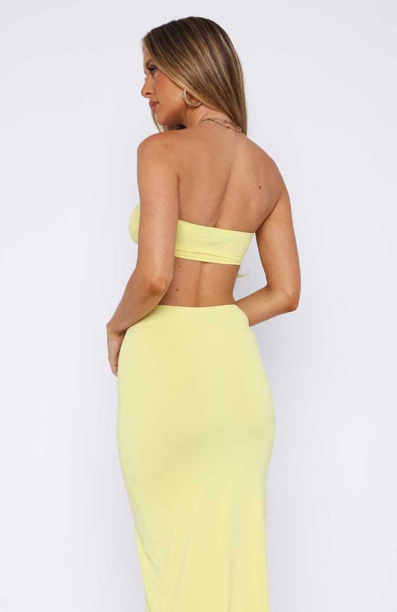 White Fox In Her Element Strapless Crop Buttercup | QTYHWU-492