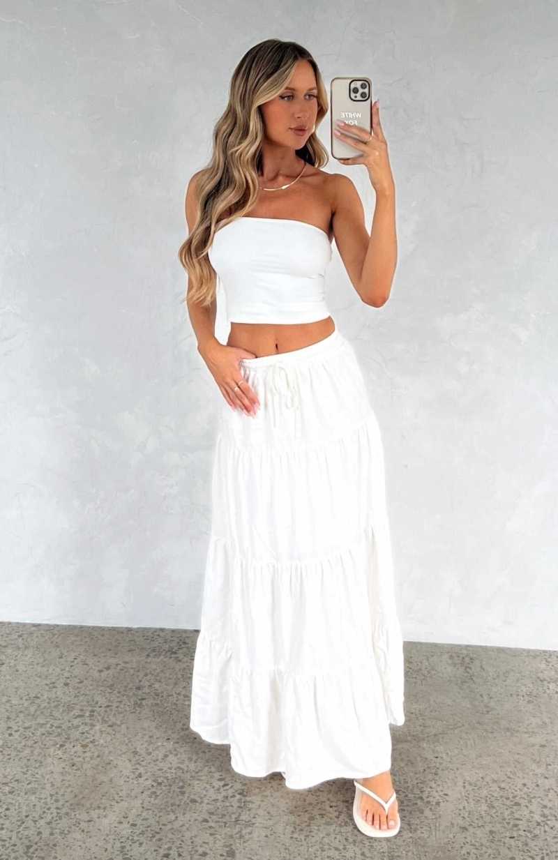 White Fox In That Moment Maxi Skirt White | NKXYSV-679