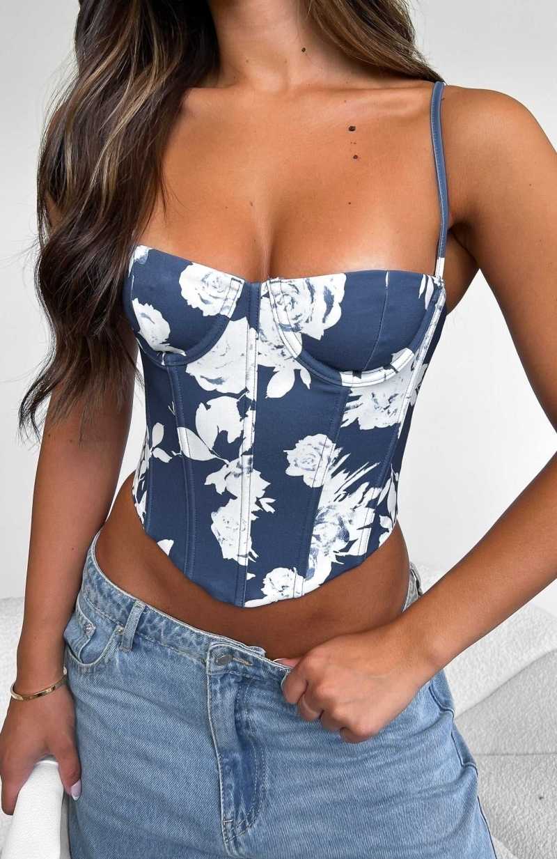 White Fox In The Morning Bustier Navy Rose | DJRXEA-987