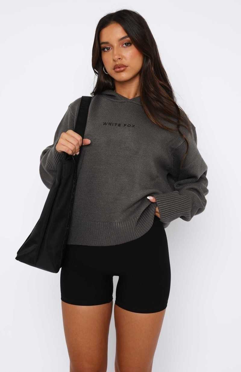 White Fox It's Cool Knit Hoodie Charcoal | DWRZKQ-854