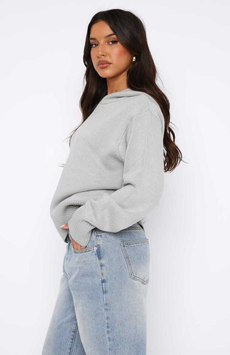 White Fox It's Cool Knit Hoodie Light Grey | ZESIAT-640