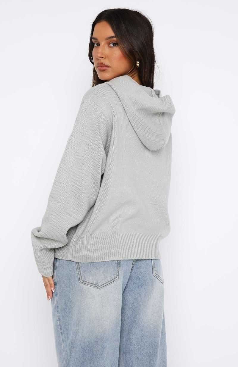 White Fox It's Cool Knit Hoodie Light Grey | ZESIAT-640