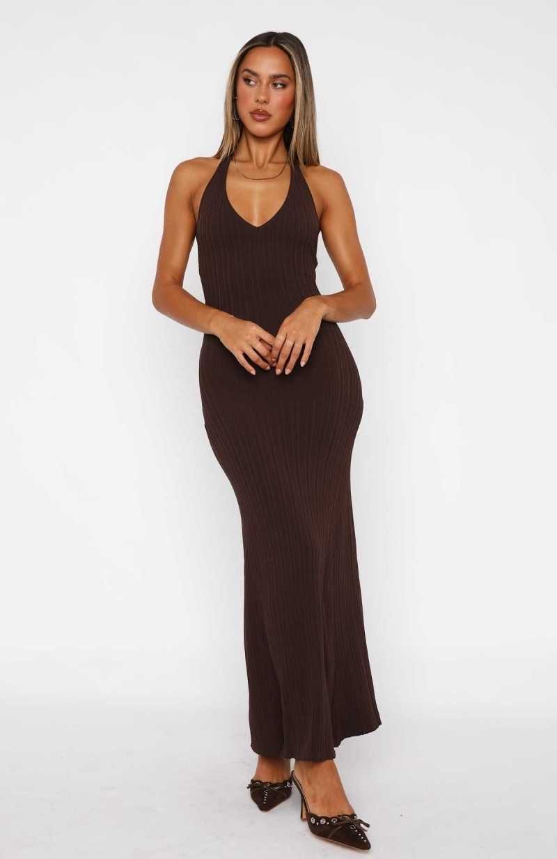 White Fox It's Only Fair Halter Maxi Dress Chocolate | UMVQIZ-780