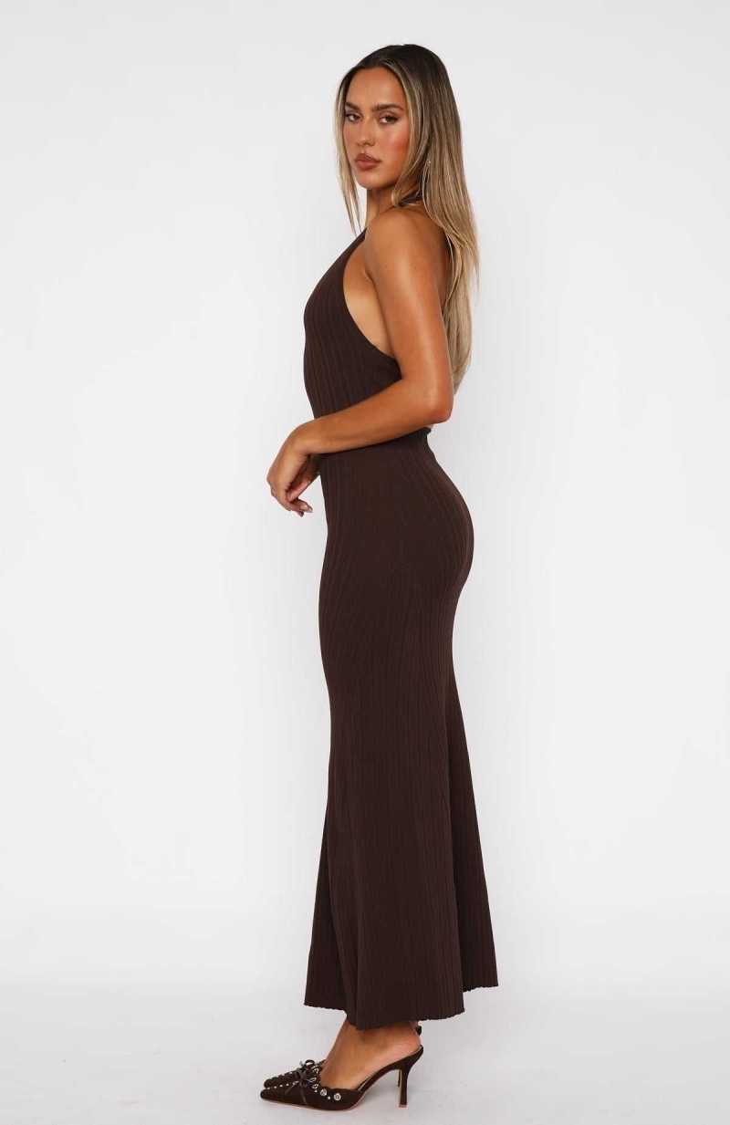 White Fox It's Only Fair Halter Maxi Dress Chocolate | UMVQIZ-780