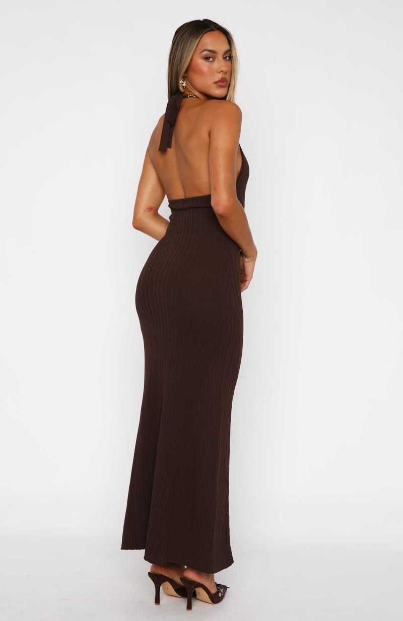 White Fox It's Only Fair Halter Maxi Dress Chocolate | UMVQIZ-780